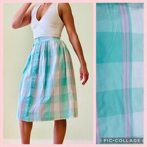 Vintage Teal and Pink Plaid A-Line Skirt